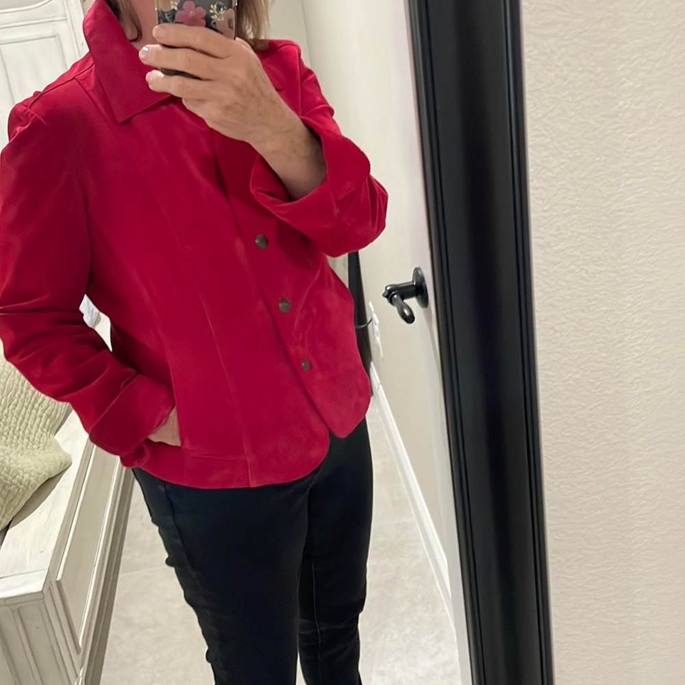 Christmas Red Suede Jacket, L but fits like M